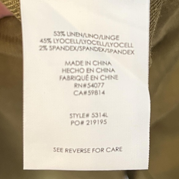 Cabi Pants Womens Size 2 Olive Green Chino Linen Blend Comfortable Everyday - Picture 4 of 5